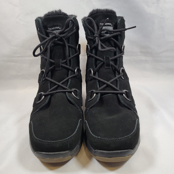 Bearpaw Tyra Womens 11 Lace-Up Boots Black Suede With Shearling Lining - Picture 2 of 10